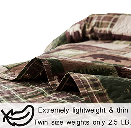 Belista Moose Lodge Lightweight Bedspread Coverlet - All Season King Bedding Cover With Shams,Plaid Bear Deer Printed Quilt Set Bedding Set,Rustic Country Cabin Reversible Summer Comforter Blanket Bed Cover thumb #3
