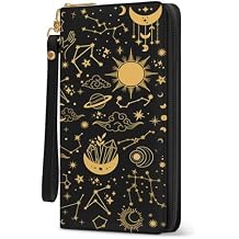 Womens Wallet Goth Gothic, Witchy Moon RFID Blocking Wristlet Wallets for Women, Ladies Purse with Zip Around Credit Card Holder and 10 Card Slots & ID Window, Large Capacity Womens Clutch Organizer