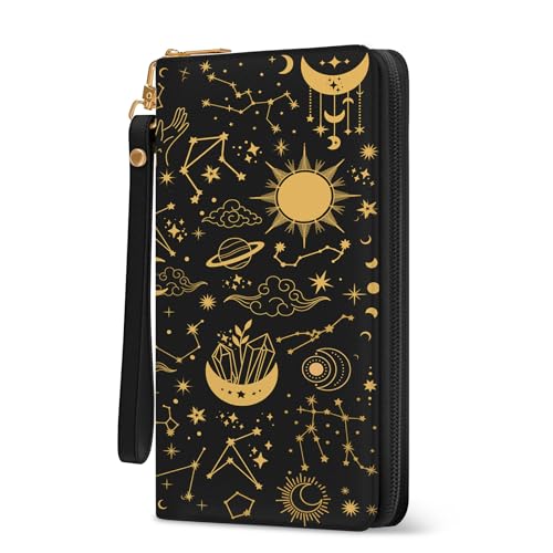 Womens Wallet Goth Gothic, Witchy RFID Blocking Wristlet Wallets for Women, Moon Ladies Purse with Zip Around Credit Card Holder and 10 Card Slots & ID Window, Large Capacity Tarots Women's Clutch