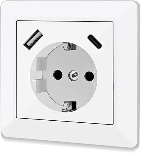 Schuko Steckdose mit USB Typ C & Schnellladung, Unterputz, Reinweiß