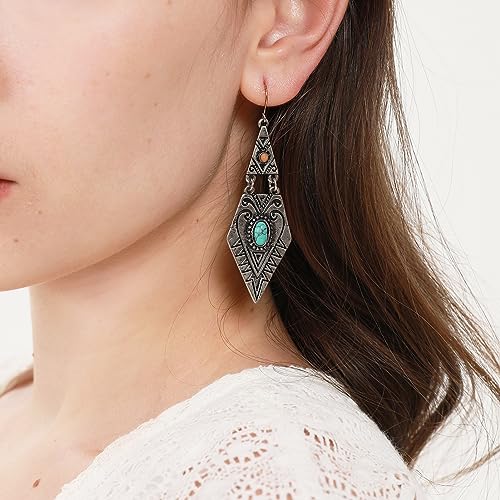 Boho Turquoise Earrings for Women Vintage Western Dangle Earring for Women4