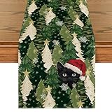 Artoid Mode Bäume Katze Nikolausmütze Sterne Weihnachten Tischläufer, Winter Xmas Küche Tisch...