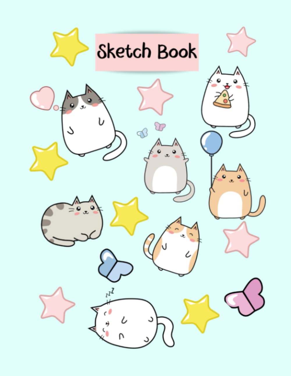 Sketch Book: Cute Cat Kawaii Theme - Large Blank Sketchbook with Instruction Page on How to Draw a Cat