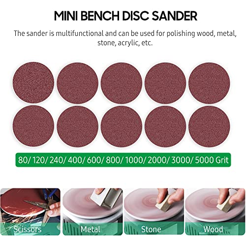 Image of Disc Sander, electric sandpaper bench grinder Orbital Sander Bench Sander with 7-speed 10 pieces of sandpaper for metal processing, woodworking, DIY craft (US Plug & Type 2)