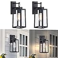 2 Pack Outdoor Wall Light - 14 Inch Exterior Wall Sconce for House, Outdoor Black Wall Lantern for Garage&Patio Front Door, Outside Porch Light Fixture with Glass Shade