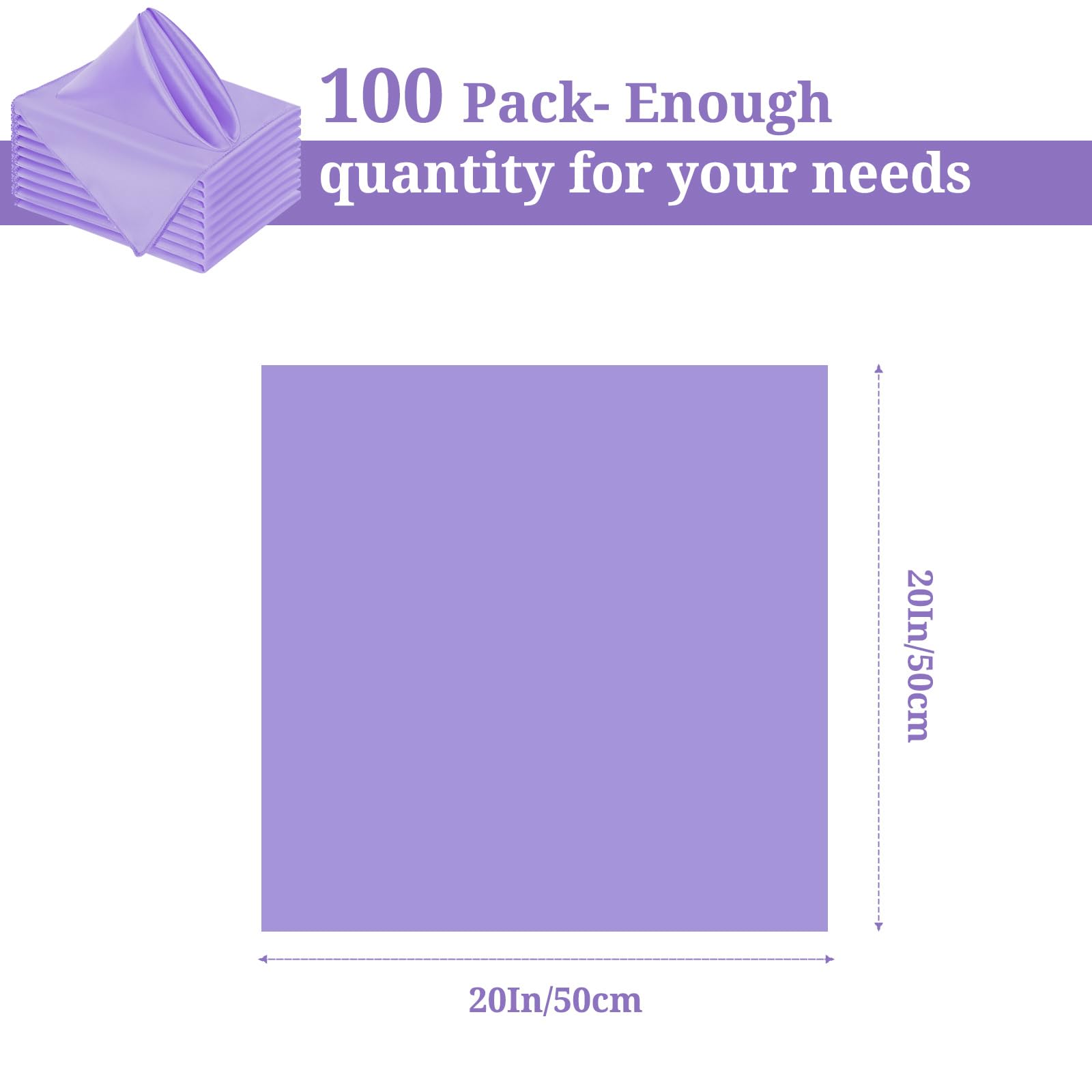 Confezione da 60 tovaglioli di raso morbidi tovaglioli da tavola quadrati lavabili e grandi orlati per matrimoni, banchetti, ristoranti, feste, cene ( 50 x 50 cm, lavanda
