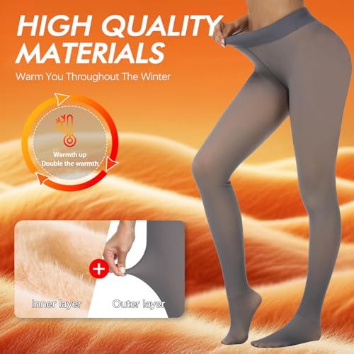 Image of X-CHENG Fleece Lined Tights Sheer Women - Fake Translucent Warm Pantyhose Leggings Sheer Thick Tights for Winter