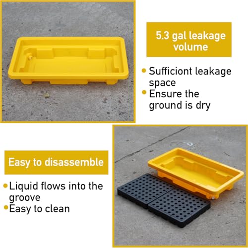 Polyethylene 2 Drum Spill Containment Pallet with Drain Outlet, 26”x14”x4.7” Leakproof Platform, 2000lbs Load Capacity Stackable Detachable Tray for Garage, Kitchen, Basement & Industrial Storage