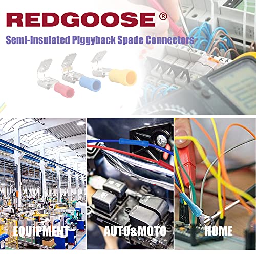 Redgoose 100Pcs Semi-Insulated Piggyback Spade Connectors 1/4" 22-10 Awg Female/Male Quick Disconnect Piggyback Spade Crimp Terminals Assortment Kit #TOP3