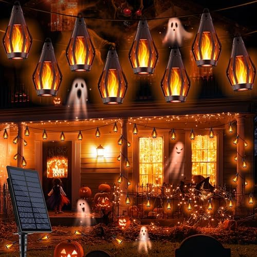 Flame Effect String Lights You Didn't Know You Needed for Ambiance 8 Solar Flame String Lights - 42ft 15 LED Lights Outdoor Solar String Lights for Garden Patio Halloween Decoration (Warm White, 42ft)