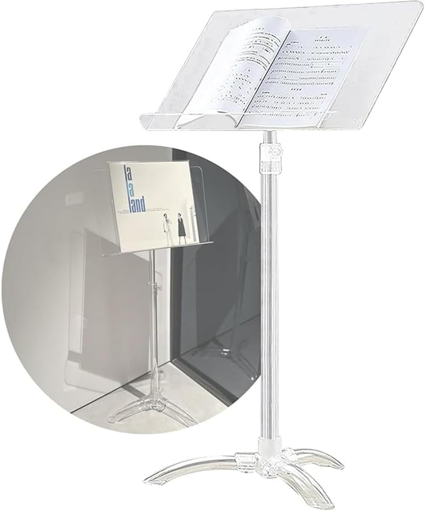 Fully Transparent Acrylic Music Stand, Adjustable Height Music Stand, Professional Music Stand, 91 to 141 Cm Adjustable, Triangular Base, Good Stability