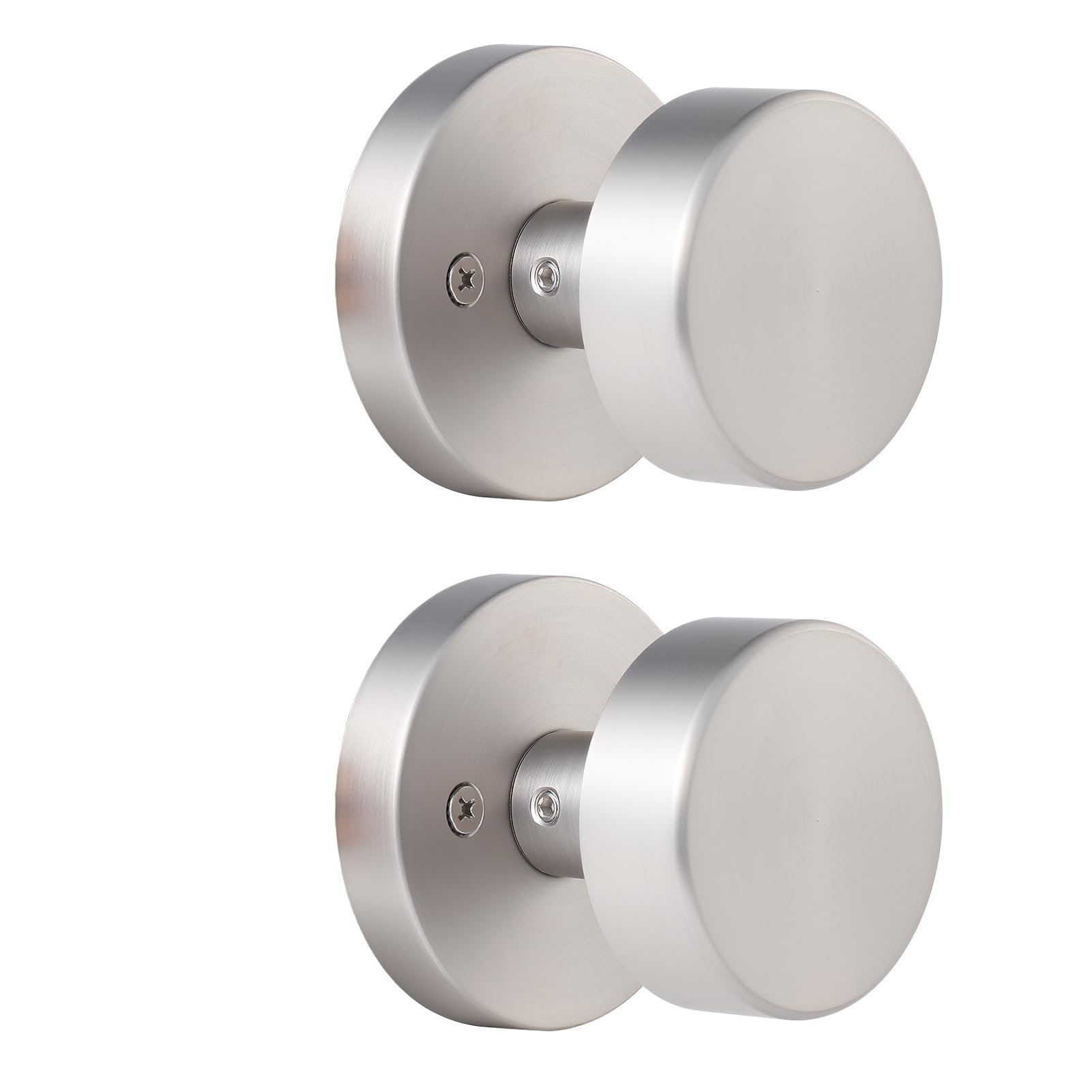 Naubea Brushed Nickel 2 Pack Dummy Door Knob Single-Sided Satin Nickel Dummy Door Handles Interior For Closet And Hallway, Non-Turning Door Knob Interior Push/Pull Door Handles