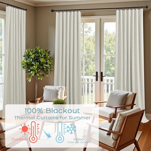 Image of KOUFALL Natural Back Tab Linen Blackout Curtains 52 by 132