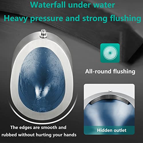 OTQEFTN Stainless Steel Wall-Mounted Urinal, Wall-Mounted Infrared Sensor Flushing Toilet Urinal Tank, 304 Stainless Steel Deepened Urinal, Suitable for Bathrooms, Hotels