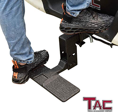 Tac Hitch Step Fits 2” Hitch Receiver 5" Width Suv Pickup Truck Van Bumper Protector Universal Heavy Duty Steel Black Lock Pin And Stainless Steel Hitch Tightener Included #TOP4