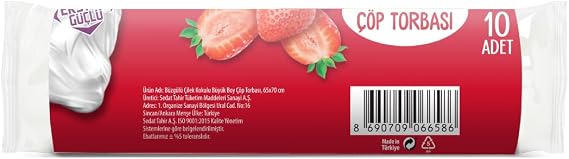 Cook Büzgülü Kokulu Çöp Torbası, Büyük Boy, Çilek Kokulu, 10 Adet/Rulo