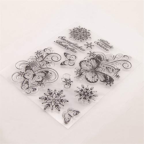 6.1 By 7.9 Inch Butterfly Flower Snowflake Silicone Stamps For Card Making And Scrapbooking Beauty Of The Season Letters Clear Rubber Stamps (T1626) #TOP5