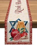 Vohado Rosh Hashanah Table Runner Shana Tova Jewish New Year Party Supply Linen Home Kitchen Table D