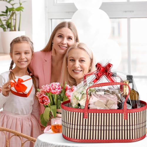 Image of Reallnaive 3 Sets Empty Baskets for Gift to Fill Large Woven Basket for Back to School DIY Birthday Party Empty Gift 15.75 x 7.87 x 6.3 Inch, Bows and Cellophane Wrap Bags