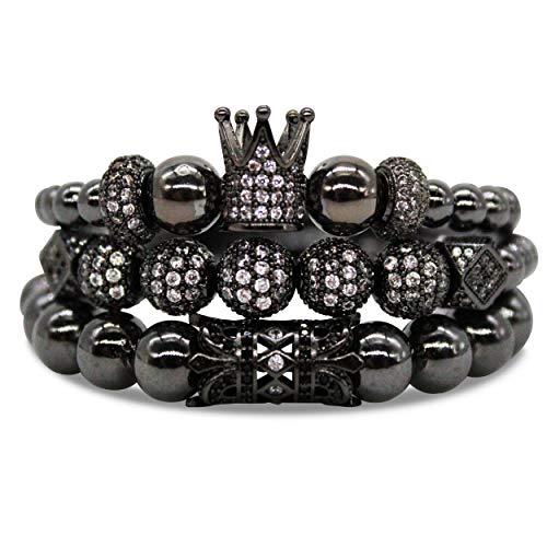 Innocence Imperial Crown King Copper Beads Cuff Bracelet Luxury Charm Fashion Cuban Link Bangle Jewelry Set For Men Women
