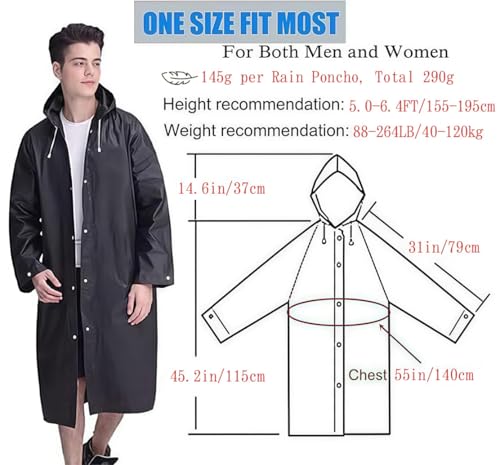 Image of Rain Ponchos Raincoats for Adults Reusable, 2 Pcs Raincoats Ponchos Emergency for Women Men with Hood and Drawstring