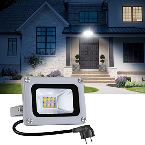 10W Focos LED Exterior con Enchufe, 1000LM 6500K Blanco Frío Proyector LED Exterior, luz de Inundación Luz de Seguridad , IP65 Impermeable Floodlight LED para Exterior Iluminación, Jardín, Patio Cover
