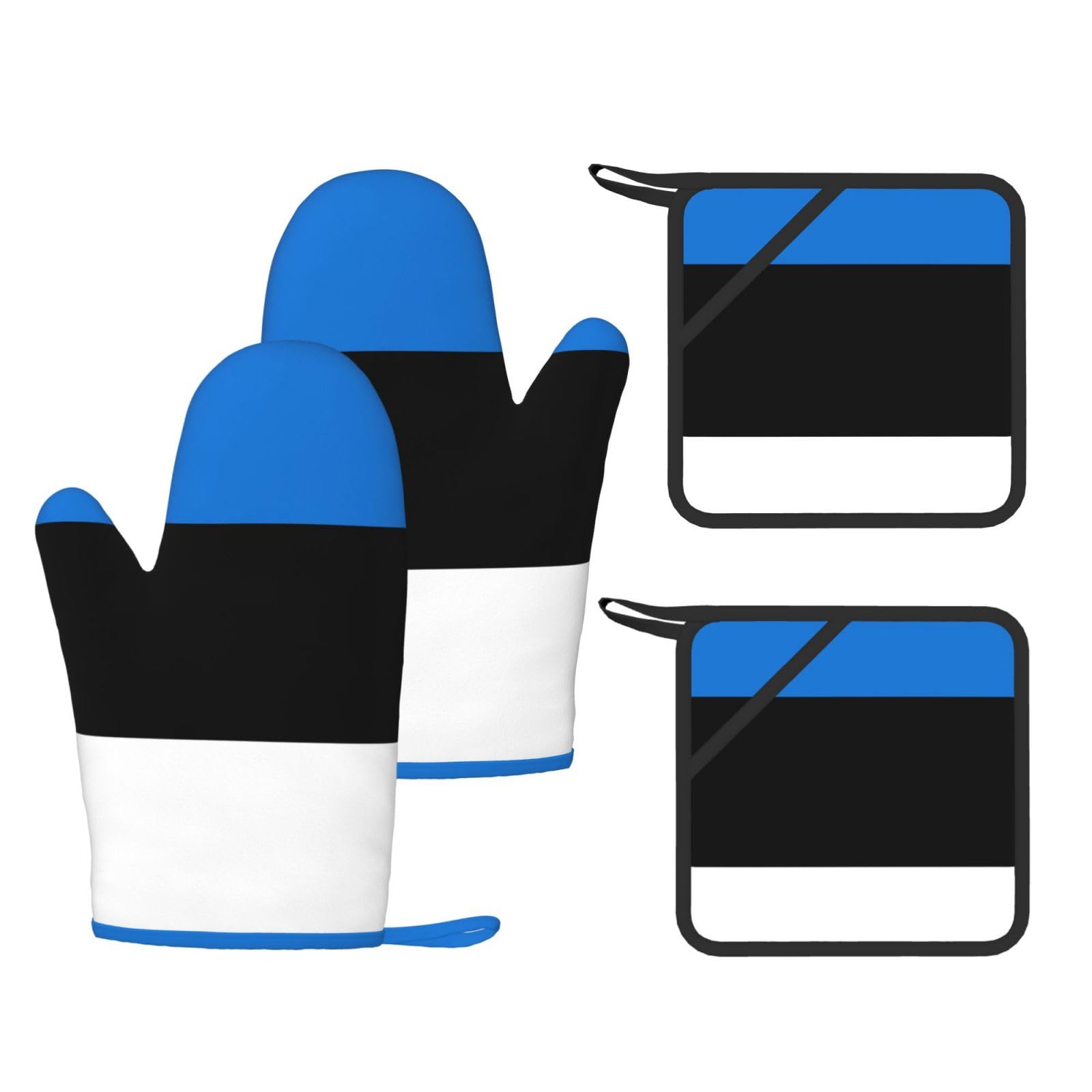 Flag of Estonia Printed Kitchen Oven Gloves and Potholder 4 Pcs, Non-Slip Heat Resistant Mitts for Baking Chef