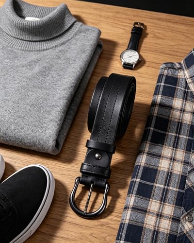 Image of Mens Belts Full Grain Leather Real Italian Material Western Cowboy Belt 1.5 Wide Casual Jean Belt Gift Box Packaging