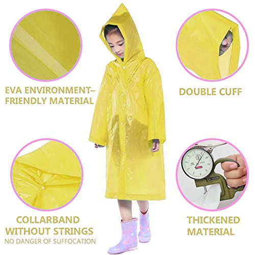 Kids Toddler Rain Poncho with Hood Reusable Water-Proof Raincoat Baby Boys Girls (A3-Yellow, 6-12 Years)2