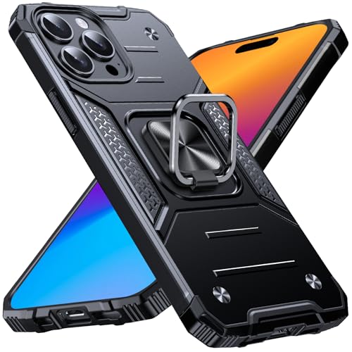 Image of Anqrp Heavy Duty Case for iPhone 15 Pro Case with Enhanced Ring Holder Grip Stand, Military Grade Shockproof Rugged Drop Protective Silicone Hard Slim iPhone 15 Pro Phone Case Cover, Matte Black