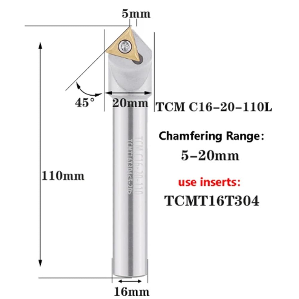 Fresas para chaflanes，Fresas para madera TCM herramienta de chaflán de 45 grados 12 16 20 Mm C20-40-120 torno CNC fresa de acero de tungsteno fresa de extremo de inserción de carburo TCMT(C16 20 110)
