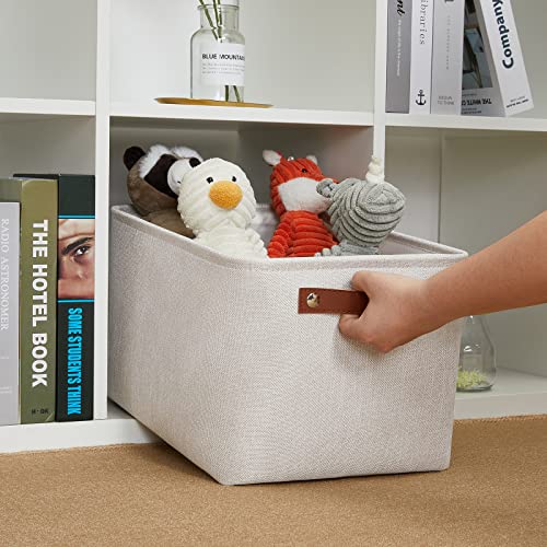 Image of DULLEMELO Fabric Storage Basket for Office Home Nursery, Small Fabric Organizing Basket with Handles (Beige)