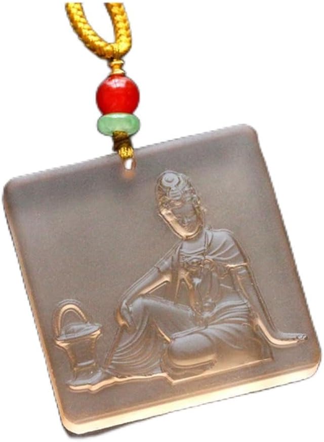 医学王菩薩ガラスネックレス、仏像スクエアプレートペンダント、ハンドメイドロープ付き、ユニ(グリーン) 1個。