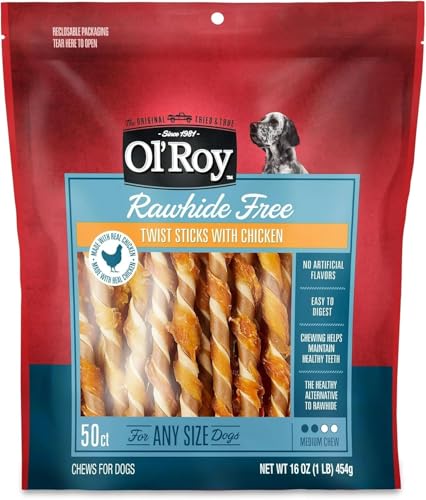 Ols~Roys Rawhide Free Twist Sticks with Chicken Dog Treats 16 Oz ~ (50 Count) ~ (Pack of 1)
