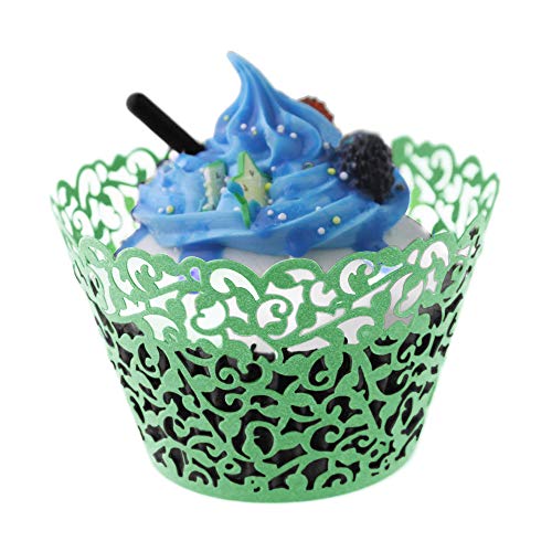 Golf 100Pcs Cupcake Wrappers Artistic Bake Cake Paper Filigree Little Vine Lace Laser Cut Liner Baking Cup Wraps Muffin Casetrays For Wedding Party Birthday Decoration (Green) #TOP1