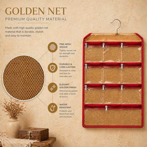 Image of Wall Hanging Jewellery Organizer with 9 Transparent Zipper Pouches