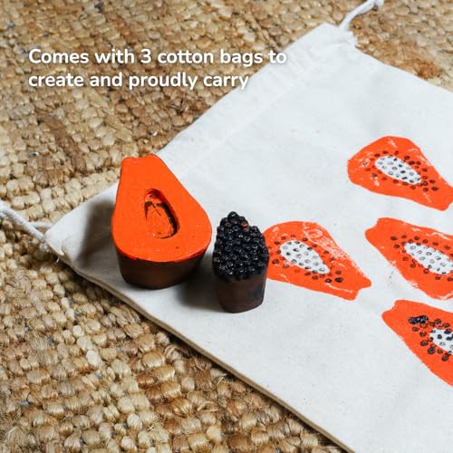 Image of Wooden Stamp Art Fruits for Kids 3+ Years, 4 to 8 Years | DIY Art & Craft Toy with Wooden Stamps | Montessori Inspired Educational Toy | Non Toxic | Handmade in India | Screen Free Toy