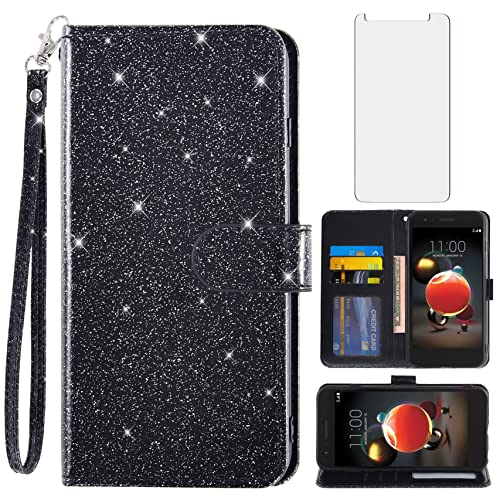Asuwish Phone Case for LG Aristo 2 3 Plus/Rebel 4 LTE/Tribute Empire Dynasty/Zone 4/K8 Plus 2018 K8S/Fortune 2/Phonenix 4/Risio 3 with Screen Protector and Wallet Cover Aristo3+ Astro 2+ 3+ K8+ Black