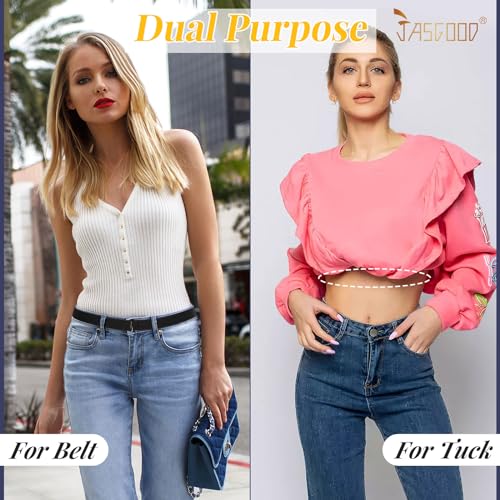 JASGOOD 2 Pcs Crop Top Tuck Waist Band Adjustable Band Tucking Sweaters Shirts Elastic Stretch Belts for Women Men Change Style of Your Tops(Black+32 * 2cmBlack)3