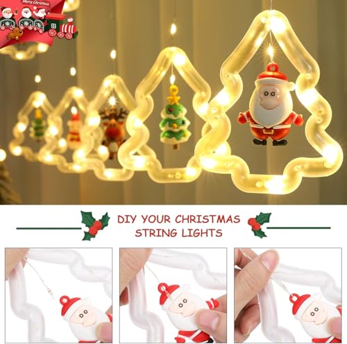 Image of Quace Christmas Tree Curtain Lights Decoration LED Lights Indoor Christmas Fairy Lights for Window Bedroom Decorations, Xmas String Lights for Tree Home Garden Decorations