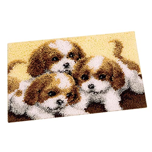 OLIMY Kits de Tapis à Crochet de Verrouillage Bricolage Cadeau de Couture 20 par 14 Pouces Coussin de Tapis d'oreiller inachevé, Trois Chiens (Color : Three Dogs, Size : 50x36cm)