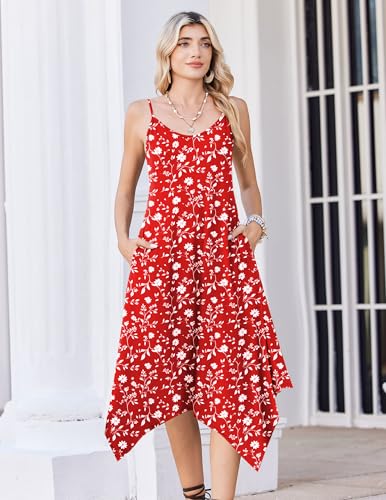 Image of Zeagoo Women Summer Midi Dresses 2026 Hawaiian Bohemian Beach Cover Up Sundress Spaghetti Strap Casual Dress with Pockets