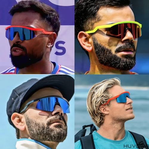 Image of Zig Zag Shield Sports Sunglasses for Cricket Cycling | UV Protected Anti Glare Mirrored Goggles for Men | Anti Fog, Water Repellant, Shatter Resistant, Stylish Branded Coolers