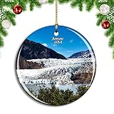 Weekino USA America Juneau Mendenhall Glacier Alaska Christmas Xmas Tree Ornament Decoration Hanging Pendant Decor City Travel Souvenir Collection Double Sided Porcelain 2.85 Inch