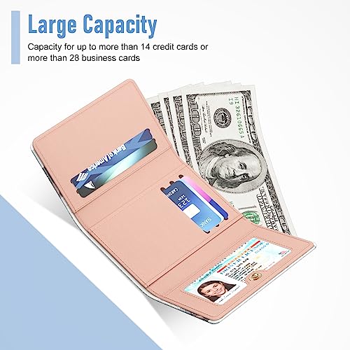 Image of Rouidr Womens Wallet, Small Slim RFID Card Wallets for Women, Cute Front Pocket Trifold Leather Card Organizer with 7 Slots & ID Window, Black Gray Gold Marble