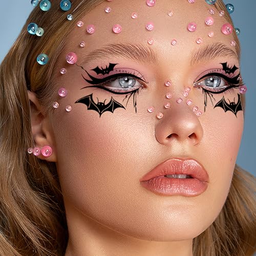 Eye shadow Tattoo Sticker Temporary Eye Tattoo Makeup Transfer Stickers Eyeliner Eyeshadow Sticker Spider Web Skull Bat for Women Halloween Masquerade Party 20pcs /10 Pairs - Image 4