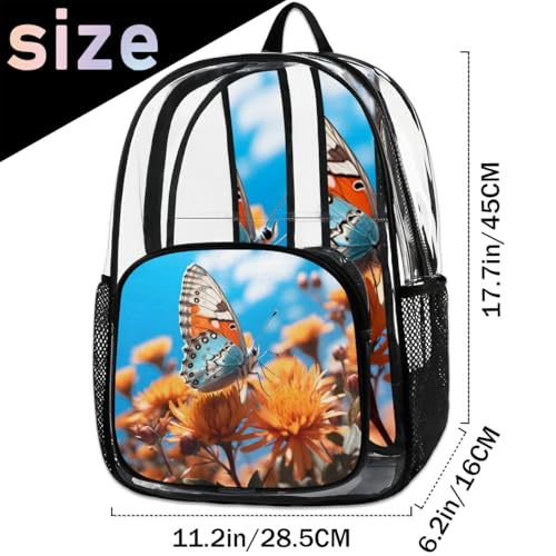 Beautiful Chrysanthemum Butterfly Clear Backpack Stadium Approved PVC Backpacks for Adults Heavy Duty Clear Bag for Work Security Travel College2