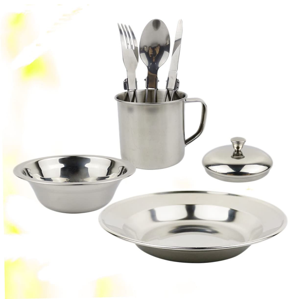 Utensilios de Cocina Camping de Acero Inoxidable Portátil y Compacto Kit para Personas para Picnic y Senderismo Duradero y Combinación Práctica para Actividades al Aire