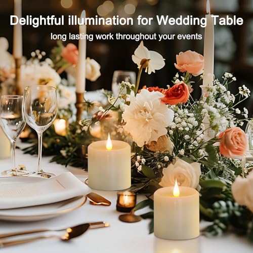 Image of Flickering Flameless Candles with 3D Moving Flame, Real Wax Battery Operated Candles with Timer and Remote, Last 600+ Hours, 3 inch x 3 inch LED Fake Candles for Home Wedding Christmas Decor, 2 Pack
