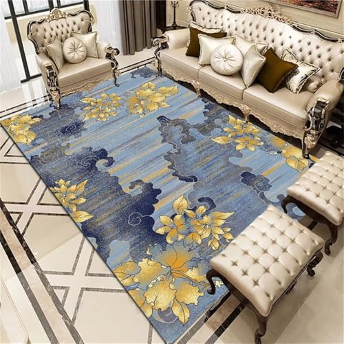 WBDYMX Alfombra Habitacion Juvenil Decoracion Infantil alfombras de con patrón Flores Amarillas. BLU 80x160CM para Exterior